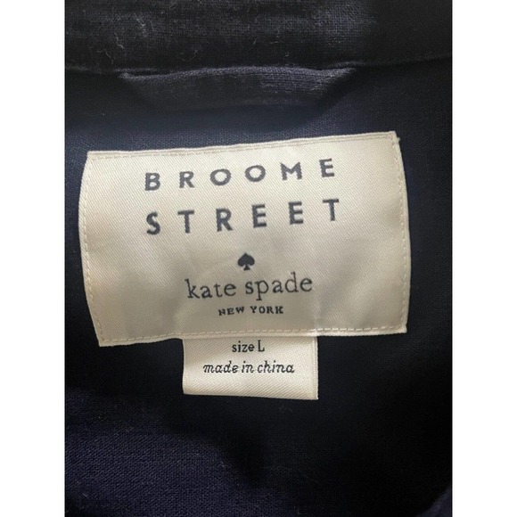 Kate Spade Broome Street Womens Ruffle Utility Military Jacket Navy Blue Button - Picture 9 of 14